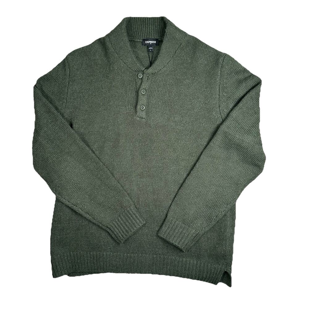 NWT Express 1/4 Button Sweater Men’s Knit Pullover Green Size XL